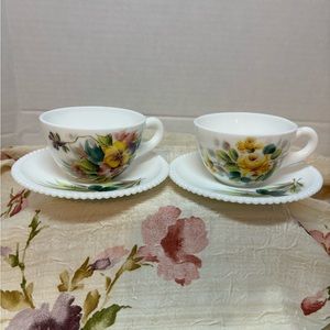 VTG Westmoreland Beaded 4 Piece Set Milk Glass Hand Painted Granny Core